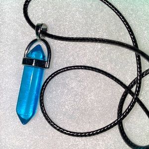 Boho turquoise blue Crystal Black Cord Necklace 16-18”